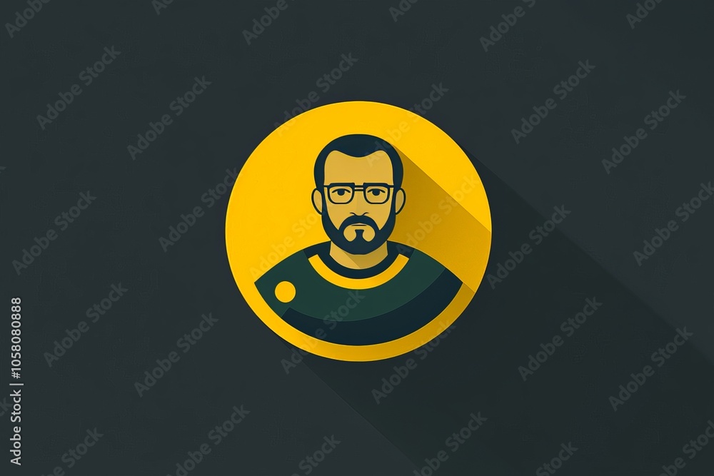 Simple icon of a bearded man with glasses on a yellow circular background blending minimalism and personality in a holiday inspired avatar Simple icon of a bearded man with glasses on a yellow circular background blending minimalism and personality in a holiday inspired avatar