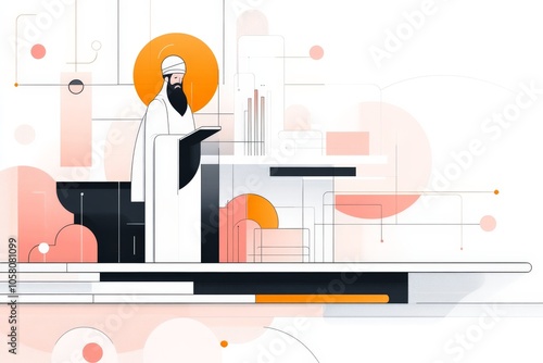 Stylized illustration of modern saintly figures in abstract shapes and warm tones capturing spirituality with a contemporary holiday aesthetic photo