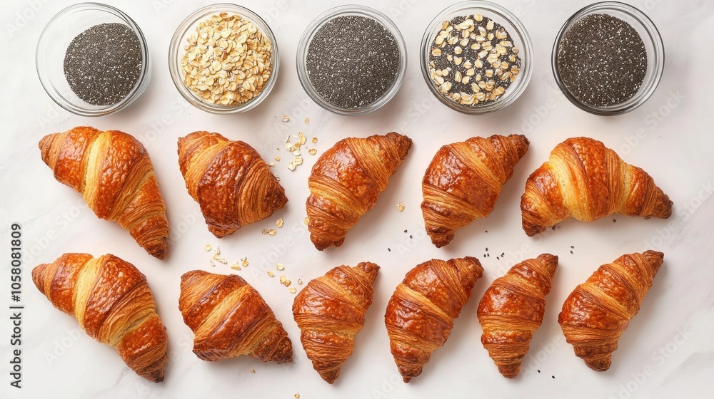 Fresh Croissants and Healthy Ingredients Displayed Fresh Croissants and Healthy Ingredients Displayed