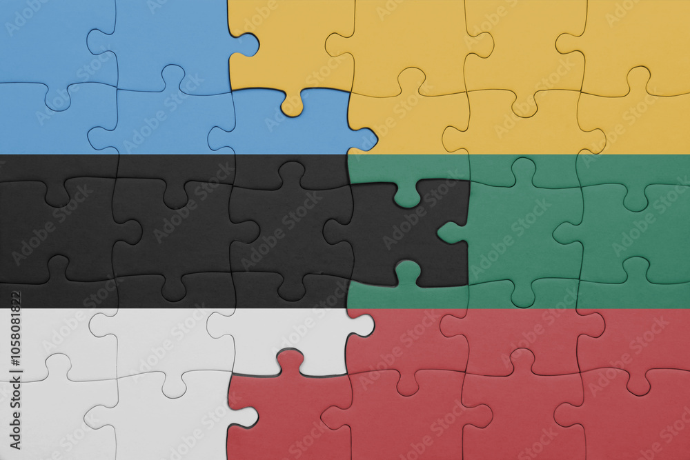 puzzle with the colourful national flag of estonia and flag of lithuania . puzzle with the colourful national flag of estonia and flag of lithuania .