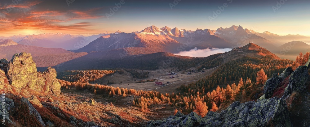 Obraz premium Panoramic sunrise view of the Tatra Mountains, high-resolution hyper-realistic scene showcasing natural beauty in rich detail, perfect for landscape and travel themes.
