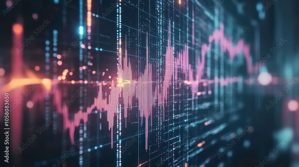 Abstract digital data visualization with glowing lines, graphs, and code. Abstract digital data visualization with glowing lines, graphs, and code.