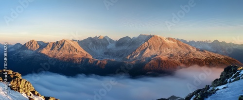 Panoramic sunrise view of the Tatra Mountains, high-resolution hyper-realistic scene showcasing natural beauty in rich detail, perfect for landscape and travel themes.