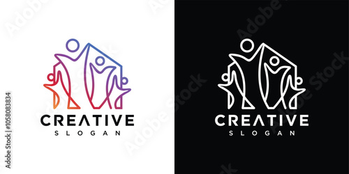 people logo inspiration. family and house logo design. people logo icon inside the house