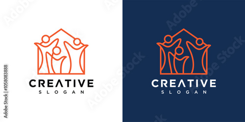 people logo inspiration. family and house logo design. people logo icon inside the house