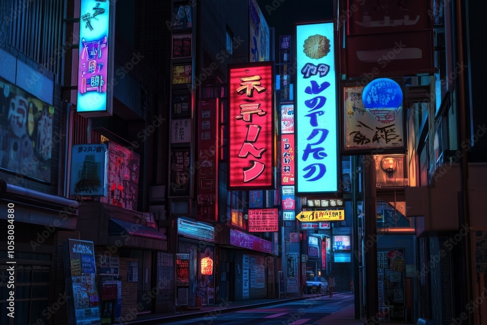 Vibrant Tokyo street at night illuminated by neon lights and signs, showcasing a futuristic cityscape in hyper-realistic photography that captures the energy and vibrancy of urban life. Vibrant Tokyo street at night illuminated by neon lights and signs, showcasing a futuristic cityscape in hyper-realistic photography that captures the energy and vibrancy of urban life.