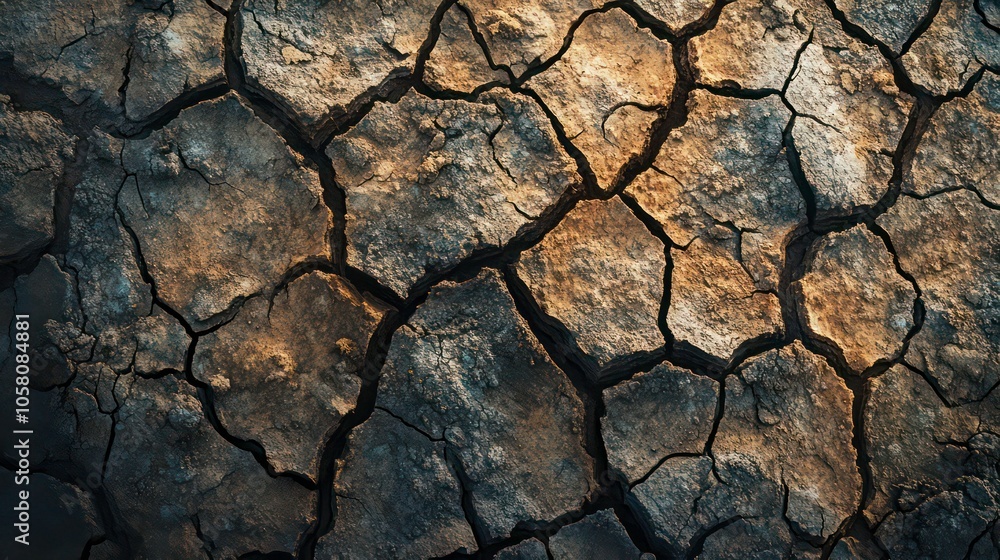 Closeup of cracked, dry earth with a dark blue and light brown color scheme. Closeup of cracked, dry earth with a dark blue and light brown color scheme.