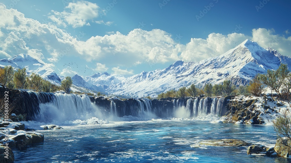 Fototapeta premium Alpine Serenity: 4K Ultra Clear Snow-Capped Mountain Landscape