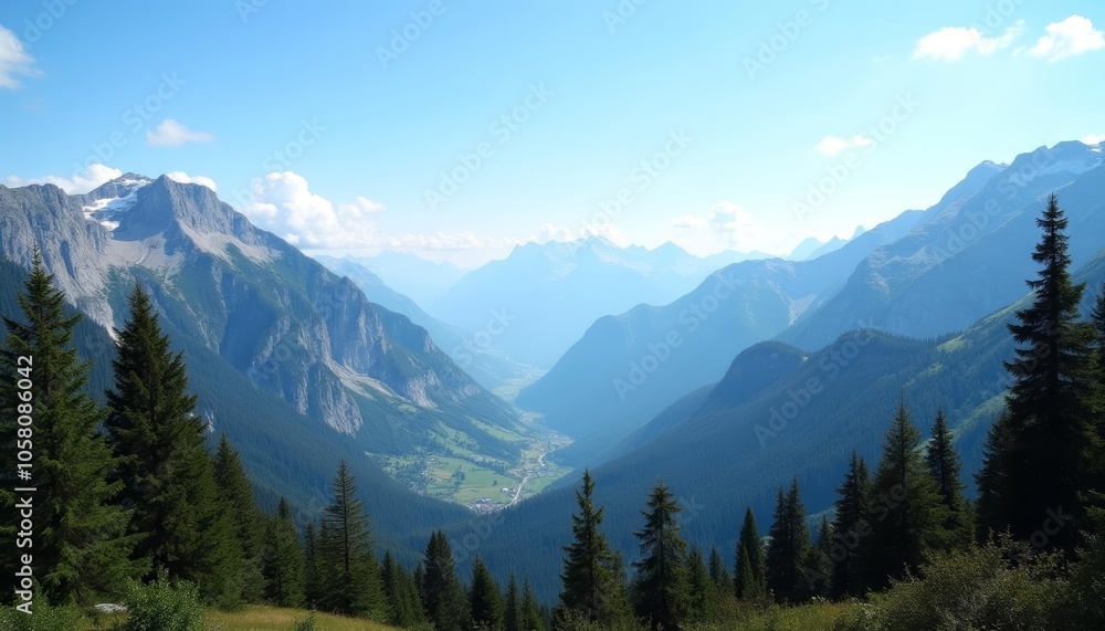 Fototapeta premium Majestic mountain vista with lush greenery