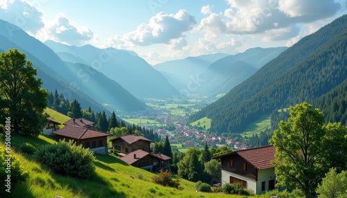 Wallpaper Mural  Enchanting Alpine Village Amidst Majestic Mountains Torontodigital.ca