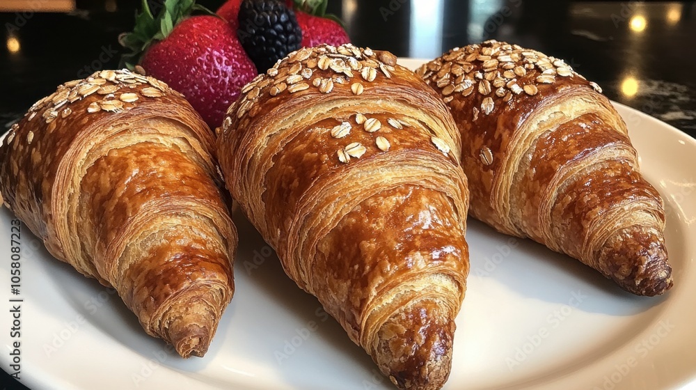 Freshly Baked Oat Croissants with Berries Freshly Baked Oat Croissants with Berries