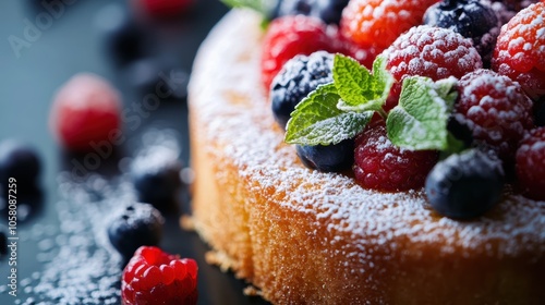 Delicious sugar-free berry cake with erythritol and fresh toppings photo