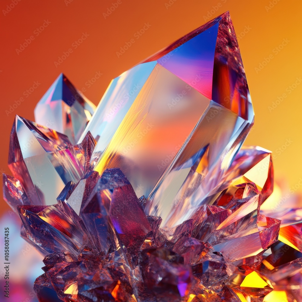 Vibrant Crystal Cluster with Orange and Purple Iridescent Hues Macro Photography. Vibrant Crystal Cluster with Orange and Purple Iridescent Hues Macro Photography.