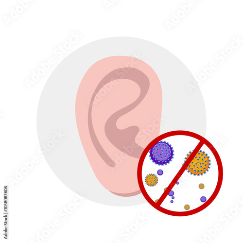Inflammation in ear, earache disease. Anti Viruses Otorhinolaryngology problem