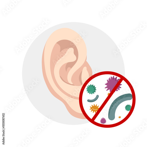 Inflammation in ear, earache disease. Anti Viruses Otorhinolaryngology problem