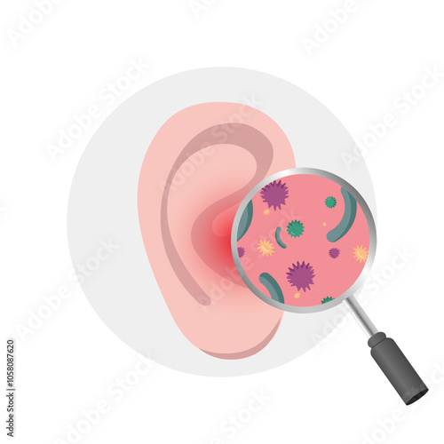 Inflammation in ear, earache disease. ear experiencing painful earache symptoms. Otorhinolaryngology problem