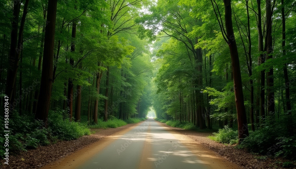 Naklejka premium A serene forest road inviting exploration