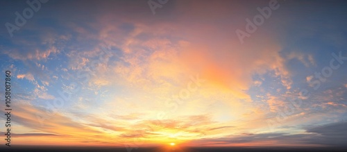 Breathtaking sunset sky with radiant, colorful clouds symbolizing hope and positivity, casting warm hues and a serene atmosphere across the horizon with vibrant light beams and cinematic color grading