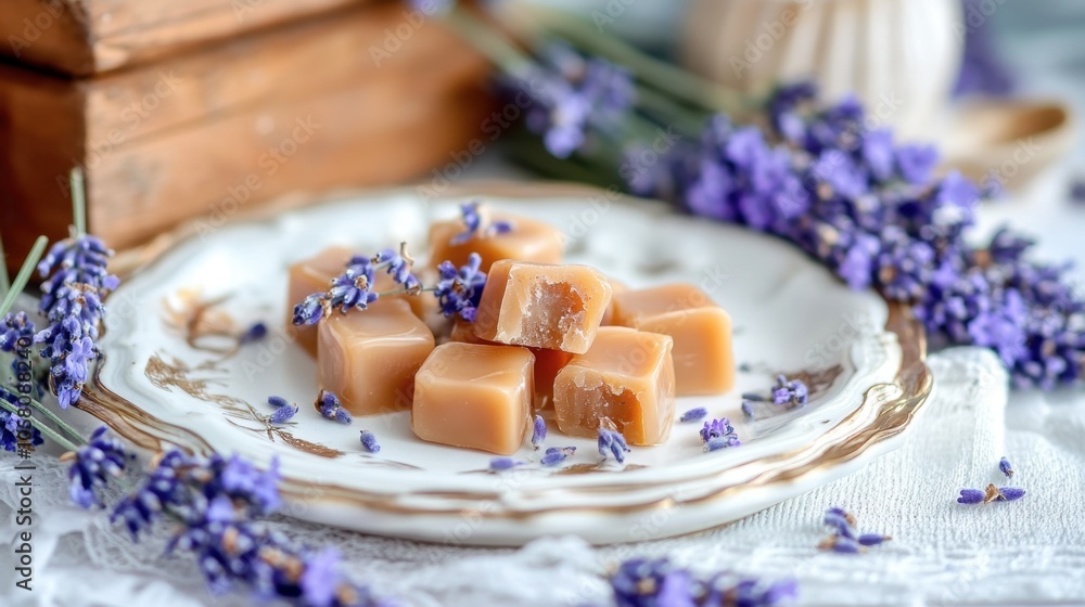 Naklejka premium Lavender Scented Soap on a Decorative Plate