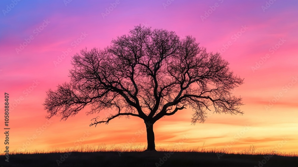 Silhouette of a tree against a vibrant sunset sky, featuring pink and orange hues. Silhouette of a tree against a vibrant sunset sky, featuring pink and orange hues.
