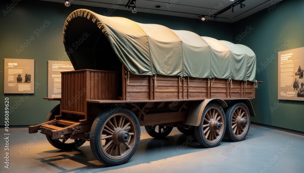 Naklejka premium Exploring the past A classic covered wagon on display