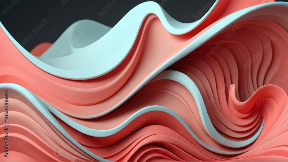 Abstract waves of coral and teal: modern curves in contemporary art design Abstract waves of coral and teal: modern curves in contemporary art design