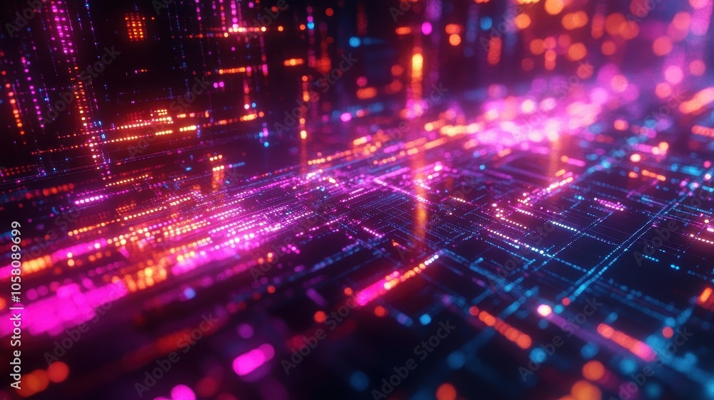 Abstract Neon Lights Background, Pink and Orange Glowing Lines, Futuristic Digital Technology Concept. Abstract Neon Lights Background, Pink and Orange Glowing Lines, Futuristic Digital Technology Concept.