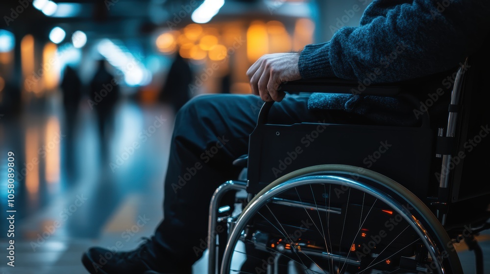 Fototapeta premium Empowerment and accessibility: person with disability using technology in urban setting