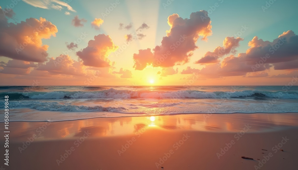 Naklejka premium Sunset on the beach a moment of tranquility