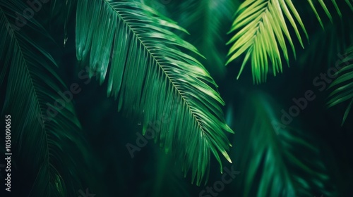 Lush Green Tropical Palm Leaves Background