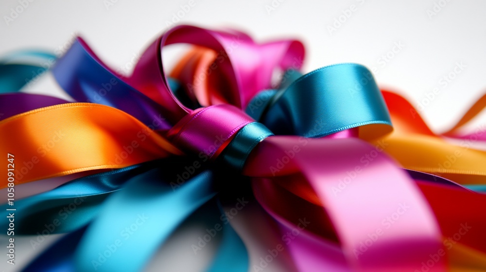Colorful satin ribbon bow tied on white background. Colorful satin ribbon bow tied on white background.