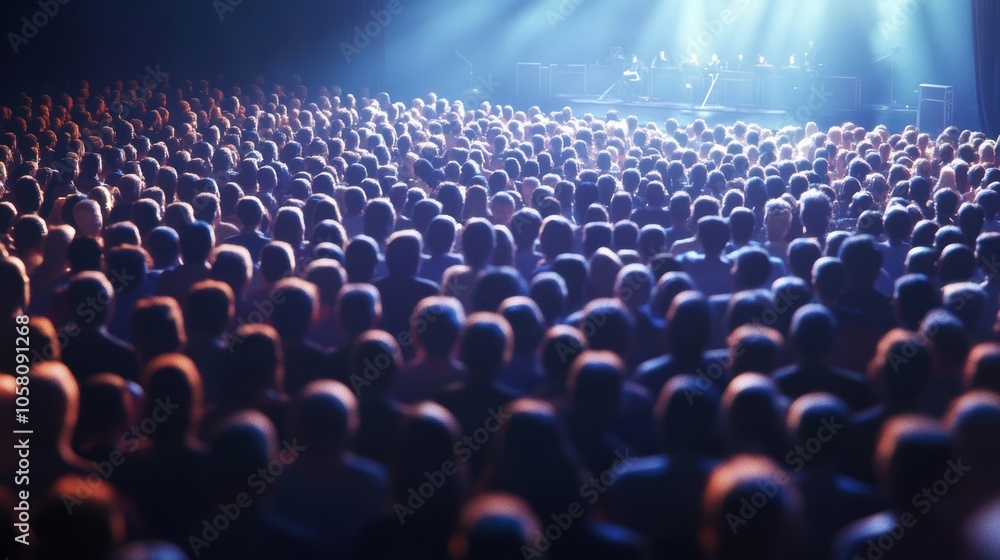 Fototapeta premium Vibrant concert audience under spotlight at live music event