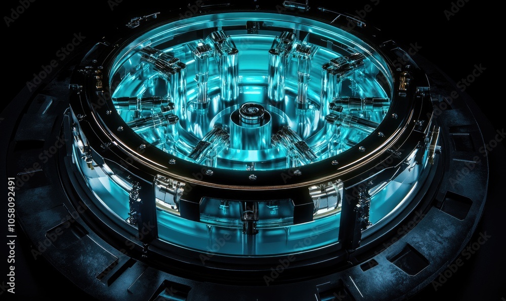Obraz premium Energy cell representing green hydrogen, silver and neon green reflections