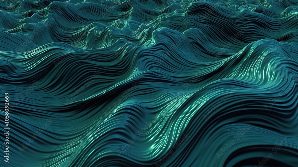 Abstract 3D Waves in Green and Teal Colors Abstract 3D Waves in Green and Teal Colors