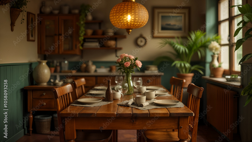 A Cozy Retro Wooden Table Capturing the Warmth of Nostalgic Home Decor A Cozy Retro Wooden Table Capturing the Warmth of Nostalgic Home Decor