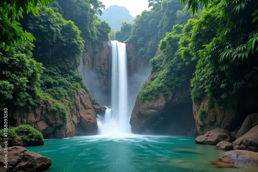 Fototapeta premium Epic Waterfall in a Jungle Paradise