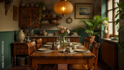 A Cozy Retro Wooden Table Capturing the Warmth of Nostalgic Home Decor