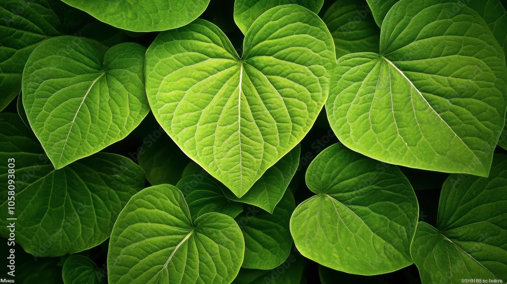 Lush Green Heart-Shaped Leaves Close-Up Lush Green Heart-Shaped Leaves Close-Up