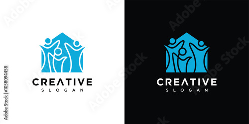 people logo inspiration. family and house logo design. people logo icon inside the house