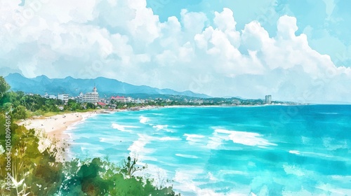 Serene Coastal Landscape with Vibrant Ocean Waves