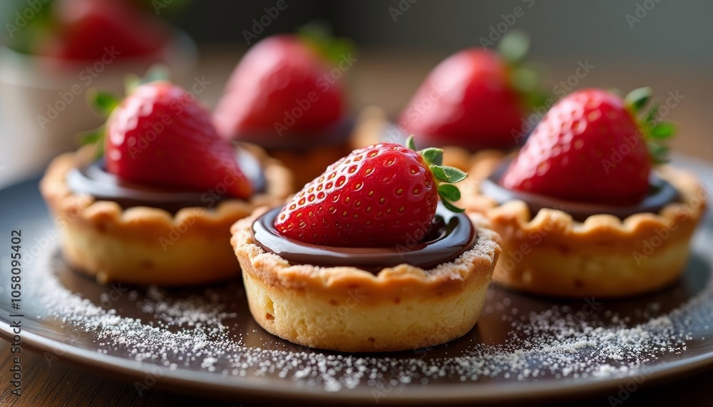 Deliciously tempting strawberry tarts ready to be savored Deliciously tempting strawberry tarts ready to be savored