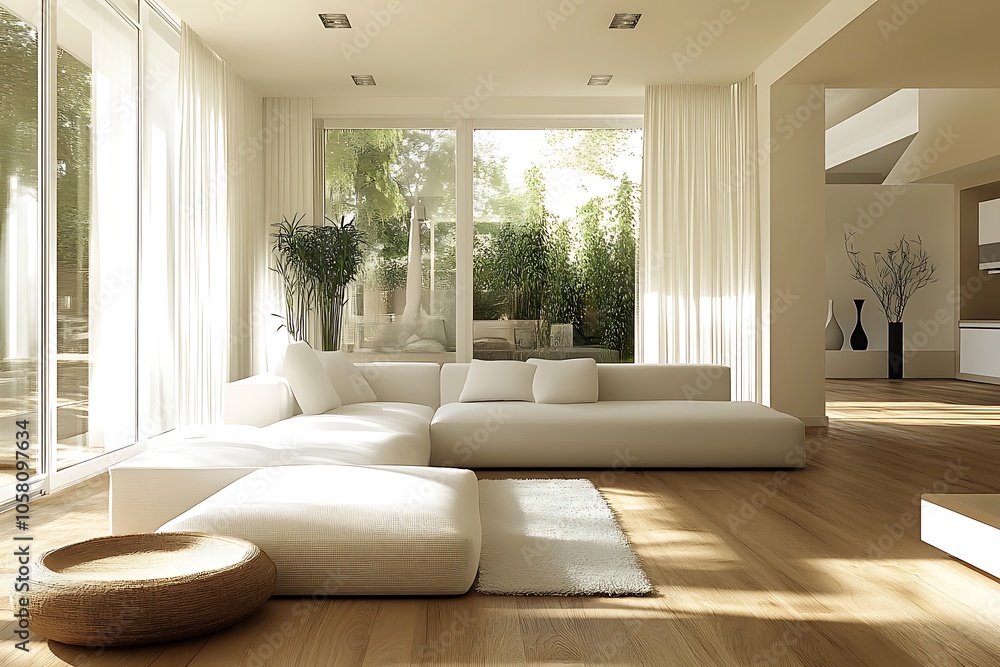 Cozy Modern Living Room with Neutral Tones, Stylish Decor, and Elegant Architecture- generative ai Cozy Modern Living Room with Neutral Tones, Stylish Decor, and Elegant Architecture- generative ai