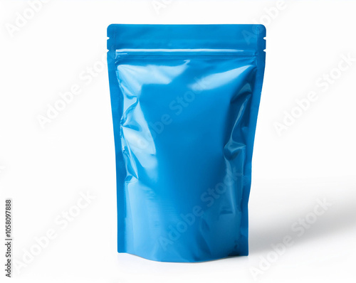 Blue color pouch packaging mockup Isolated, Flexible stand-up pouch packaging with a resealable top, suitable for snacks or sauces. skin color pouch packaging, turquoise mockup