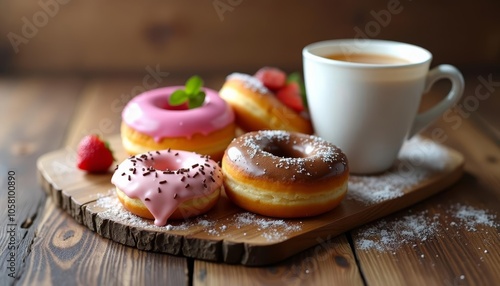  Sweet indulgence  A moment of joy with pastries and coffee photo