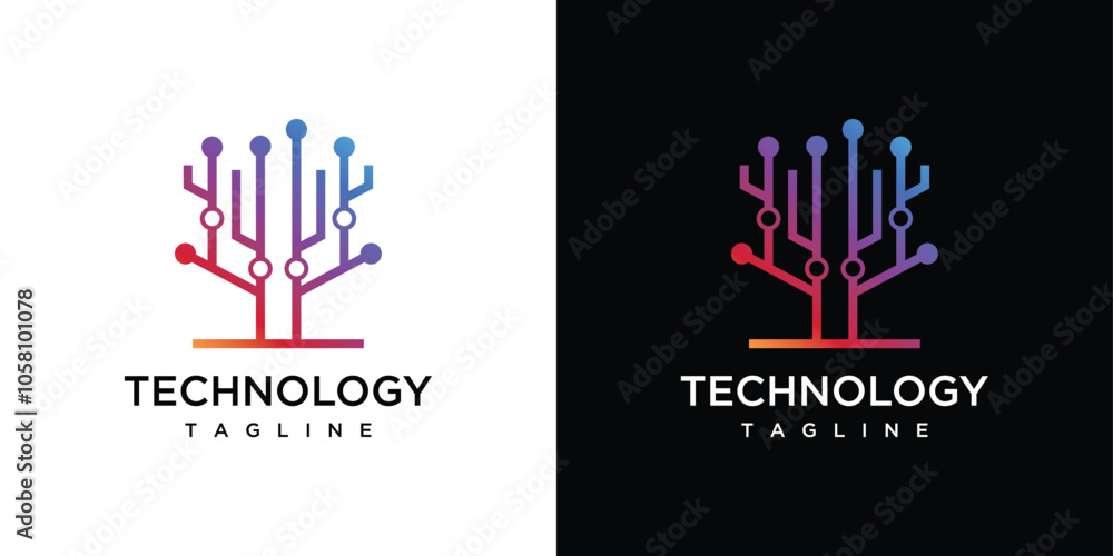 Obraz premium Tree technology logo design illustration. tree technology digital logo concept nature connection