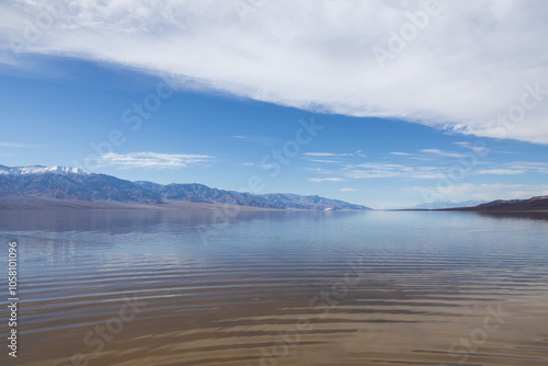 Lake Manly and salt flats at Badwater Basin in Death Valley National Park  California