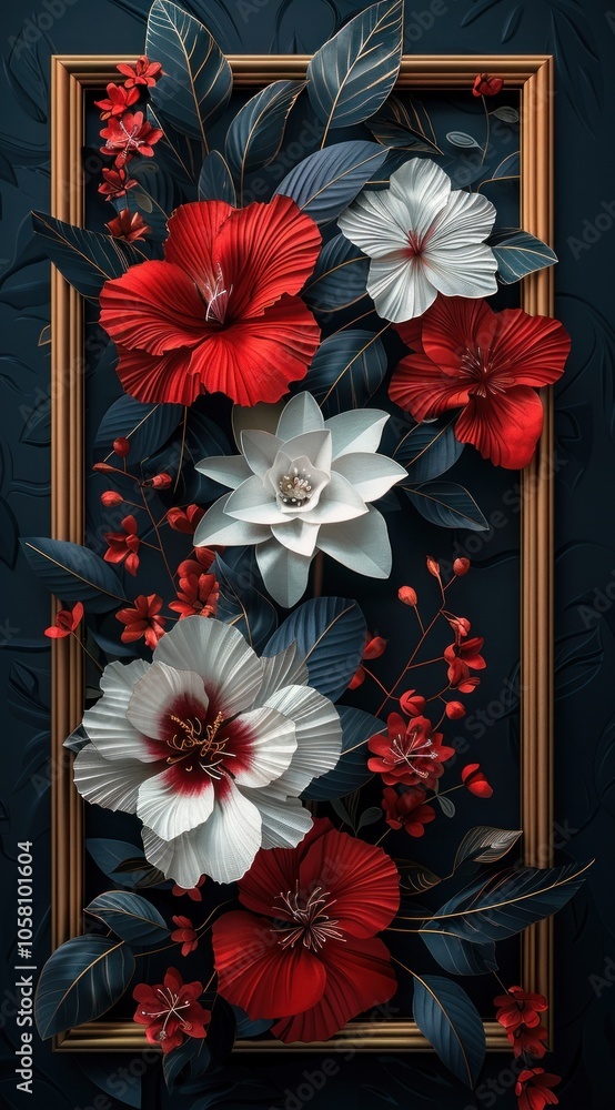 Obraz premium Paper Flower Bouquet in a Gold Frame