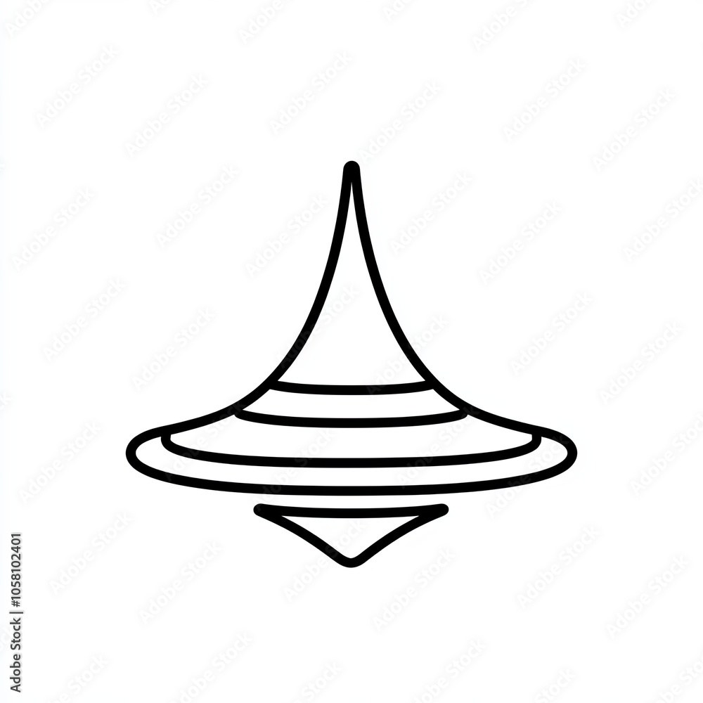 Fototapeta premium This illustration features a minimalist line drawing of a spinning top, highlighting its sleek design and rotational movement against a clean white backdrop, icon