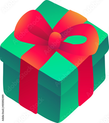 Christmas Gift Box with Red Bow (Illustration Gradient Style)