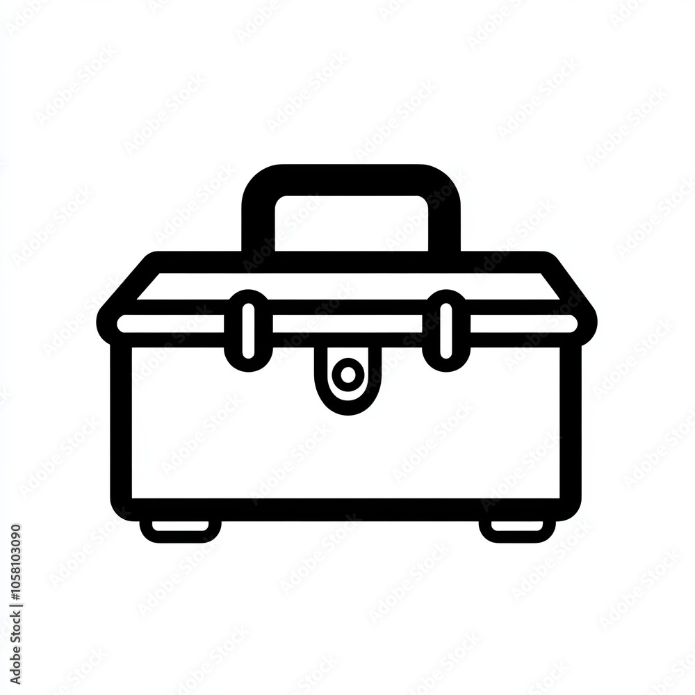 The depicts a simple, black outlined toolbox on a clean white background, symbolizing repair, construction, and DIY projects in everyday life, icon The depicts a simple, black outlined toolbox on a clean white background, symbolizing repair, construction, and DIY projects in everyday life, icon